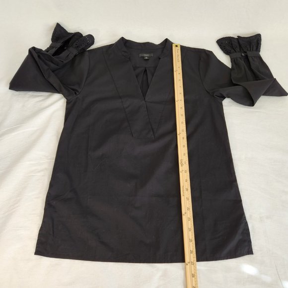 J. Crew  Black Shirt Top 100% Cotton V-neck Long Sleeve with Ruffles Size XS. - Picture 13 of 15